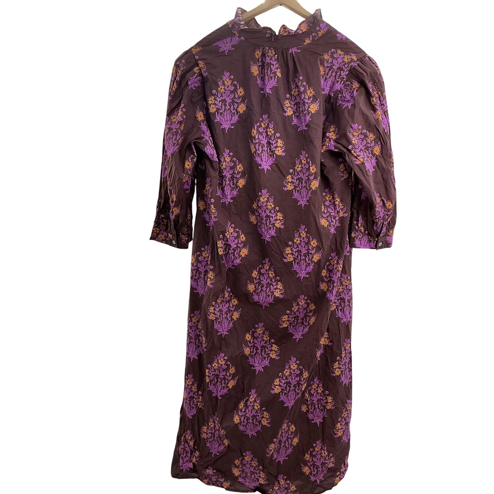 Entro Glinda Dress Brown Purple Floral Block Print Midi Ruffle Henley Large NEW - Picture 15 of 15
